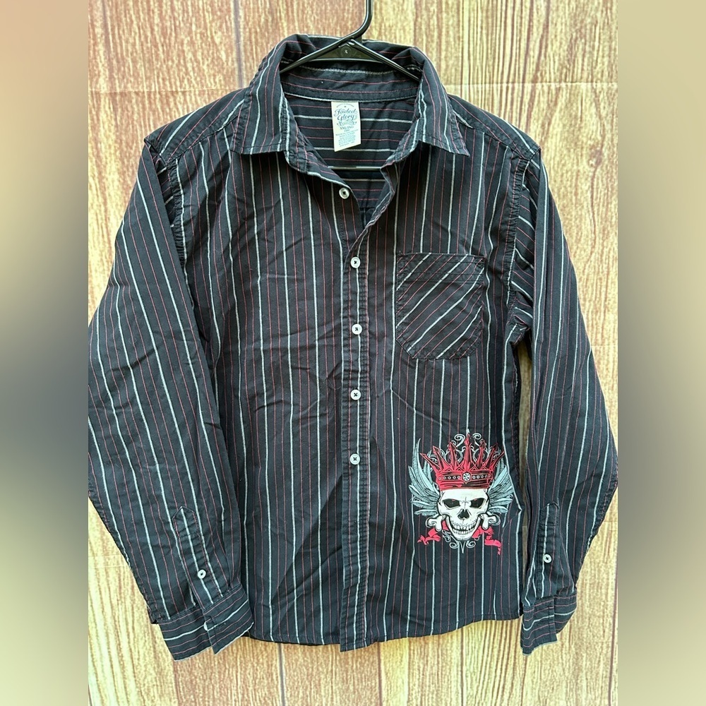 VTG Faded Glory XXL youth skull graphic skater long sleeve shirt Y2K